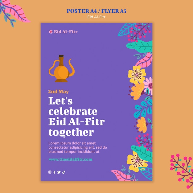 PSD gratuito modello di poster eid al fitr design piatto