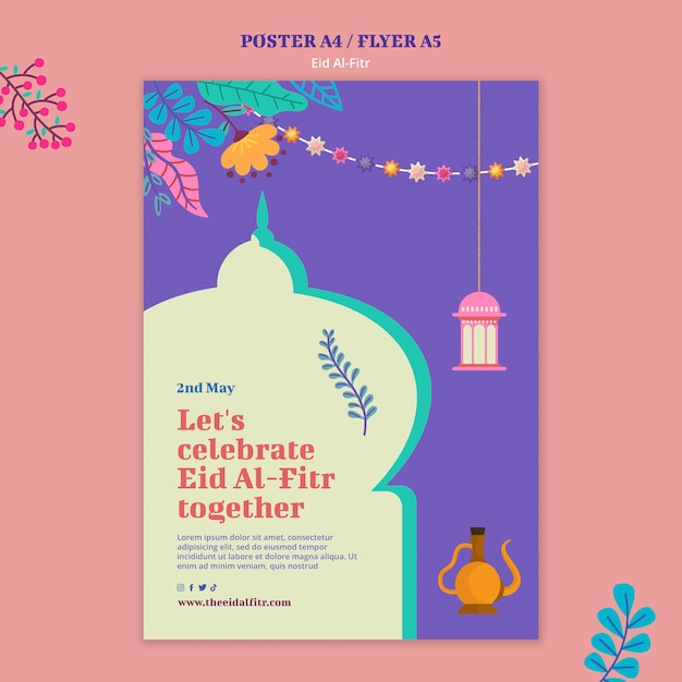 PSD gratuito modello di poster eid al fitr design piatto