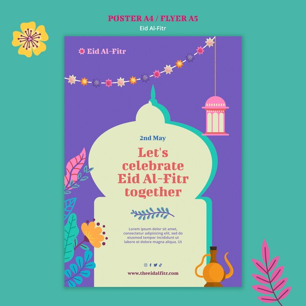 Flat design eid al fitr poster template