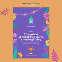 Free PSD flat design eid al fitr poster template