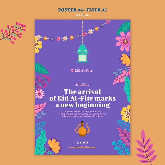 flat design eid al fitr poster template