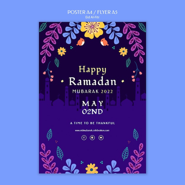 PSD gratuito modello di poster eid al fitr design piatto