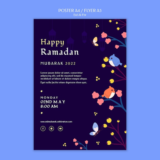 PSD gratuito modello di poster eid al fitr design piatto