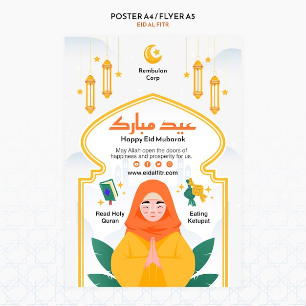 PSD gratuito modello di poster eid al fitr design piatto