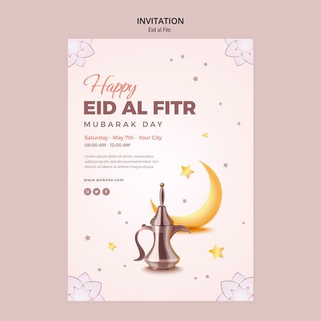 無料PSD フラットデザインのeid al-fitrテンプレート