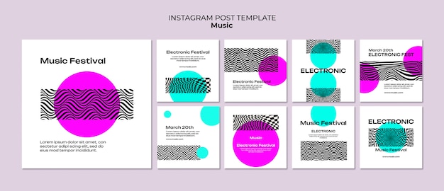 Free PSD flat design electronic music instagram posts