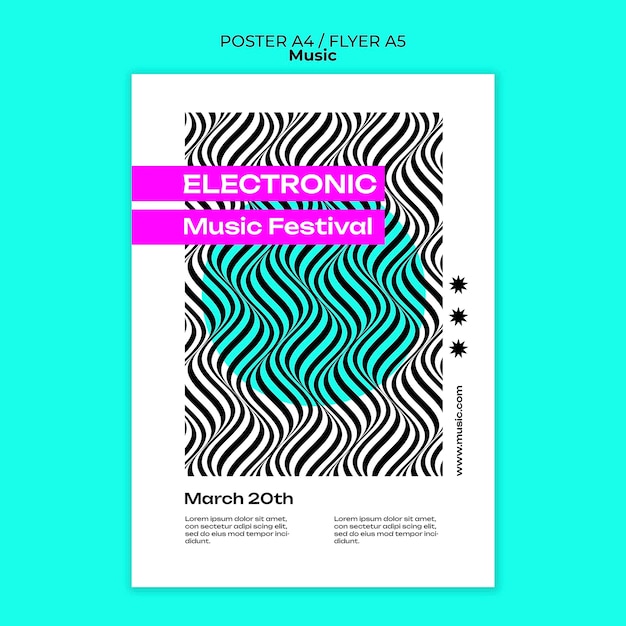 PSD gratuito modello di poster di musica elettronica design piatto