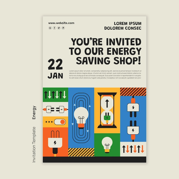 Flat design energy reduce invitation template