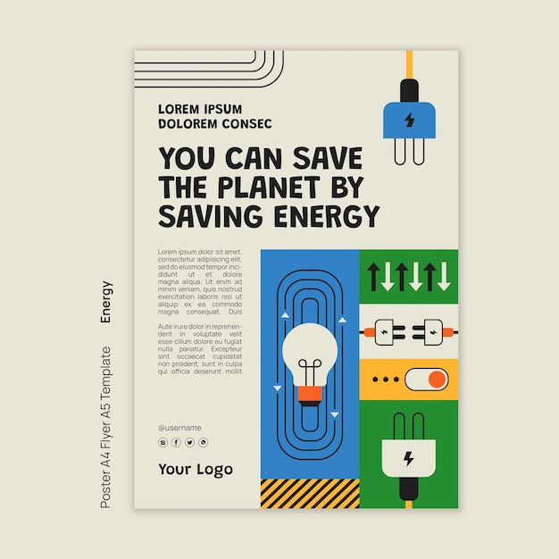 Free PSD flat design energy reduce poster template