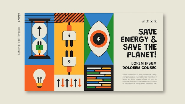 Free PSD flat design energy reduce web template