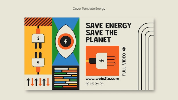 Free PSD flat design energy reduce youtube cover template