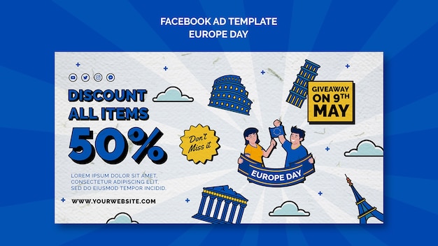 Free PSD flat design europe day template
