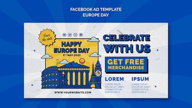 무료 PSD 평면 디자인 유럽의 날 템플릿