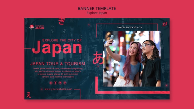 Free PSD flat design explore japan template