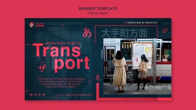 Free PSD flat design explore japan template