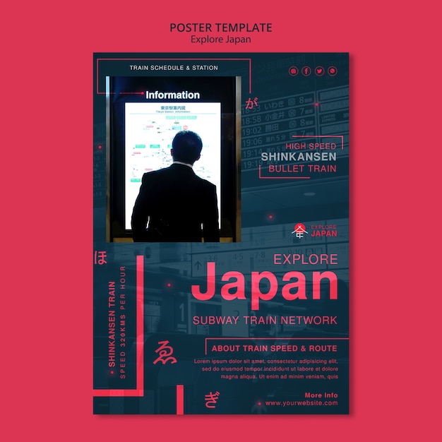 Free PSD flat design explore japan template