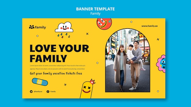 Flat design family banner design template