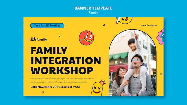 Flat design family banner design template