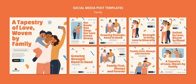 Flat design PSD template for family celebration Instagram posts