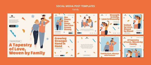 Free PSD flat design family celebration  instagram posts