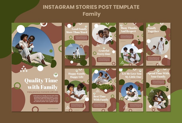 PSD gratuito storie di instagram per feste di famiglia dal design piatto