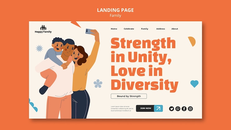 Free PSD flat design family celebration landing page
