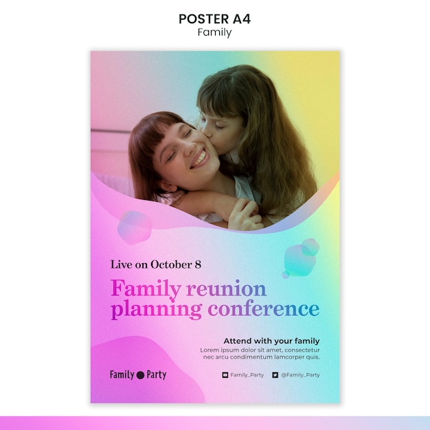 PSD gratuito modello di poster per famiglie dal design piatto