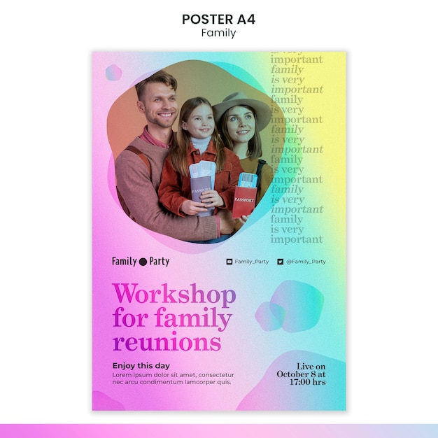 Free PSD flat design family poster template