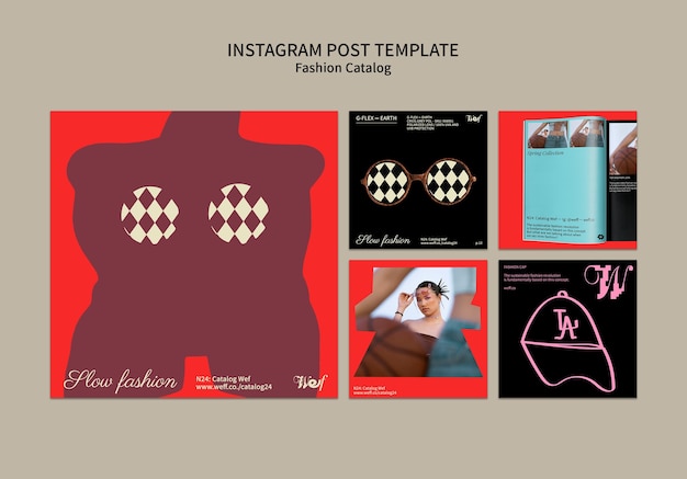 Flat Design Fashion Catalog Instagram Posts – Free PSD Download