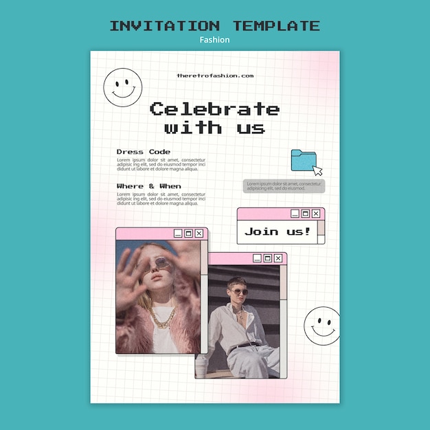 Free PSD flat design fashion invitation template