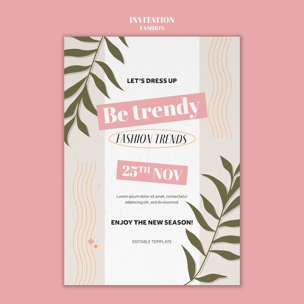 Free PSD flat design fashion invitation template