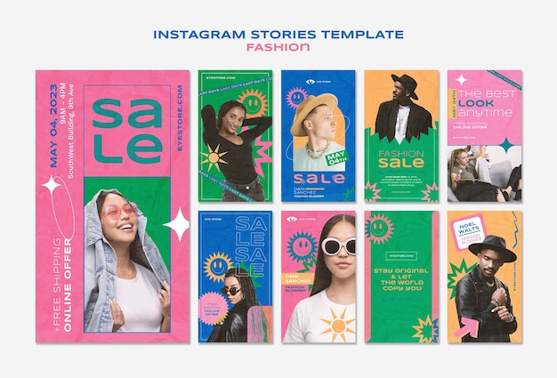 Плоский дизайн модной распродажи instagram рассказы шаблон