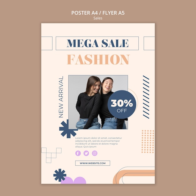 PSD gratuito modello di vendita di moda design piatto