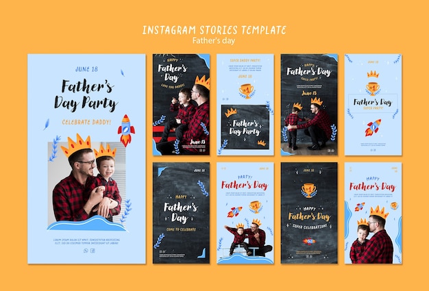 Free PSD flat design father's day instagram stories