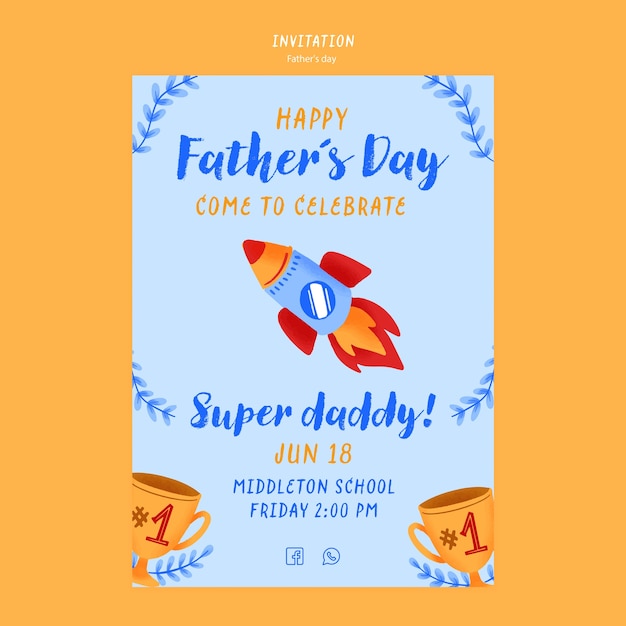 Flat design father's day invitation template