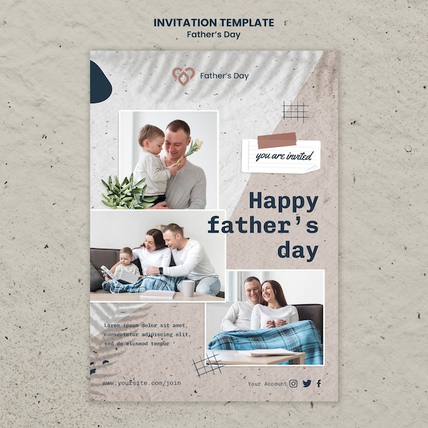 Free PSD flat design father's day invitation template