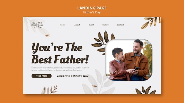 Free PSD flat design father's day landing page design template