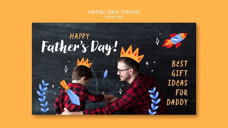 Бесплатный PSD шаблон обложки youtube ко дню отца в плоском дизайне