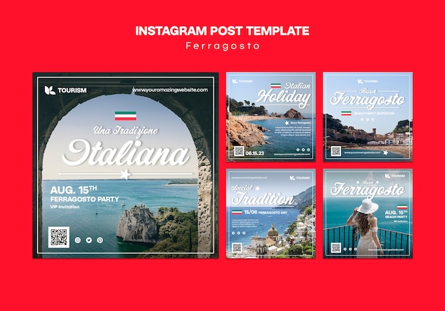 Free PSD flat design ferragosto celebration instagram posts