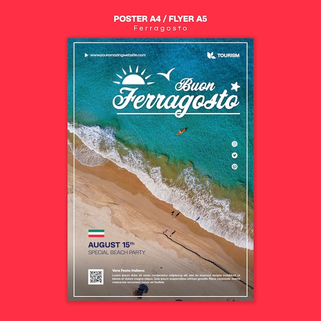 Free PSD flat design ferragosto celebration poster template