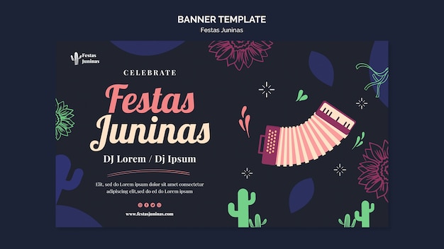 Плоский дизайн шаблона баннера festas juninas