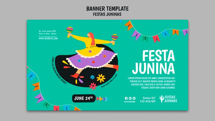 무료 PSD 평면 디자인 축제 juninas 배너 서식 파일