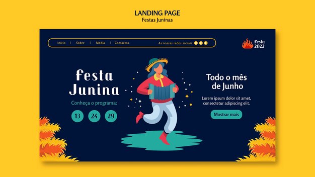 Flat design festas juninas landing page template