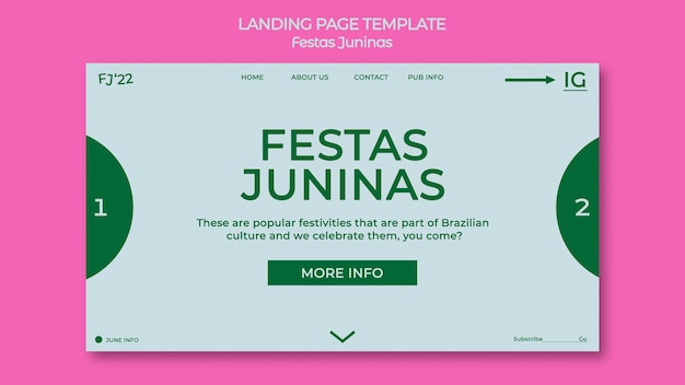 Modello di pagina di destinazione di festas juninas dal design piatto