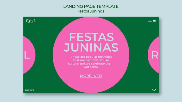 PSD gratuito modello di pagina di destinazione di festas juninas dal design piatto