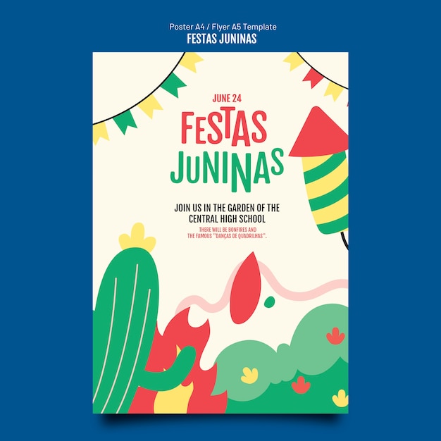 Flat design festas juninas poster template