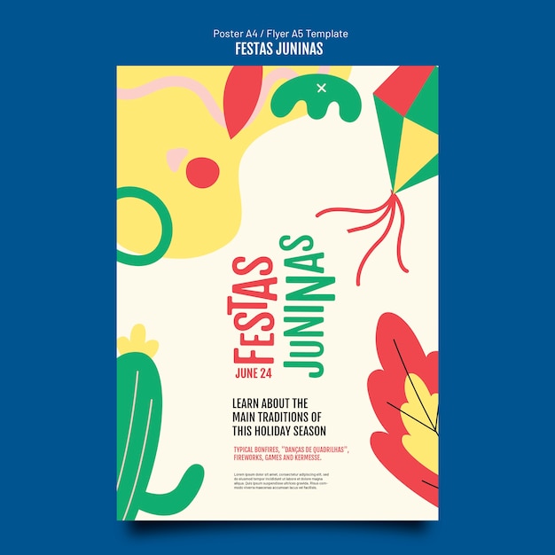 Flat design festas juninas poster template – Free PSD Download