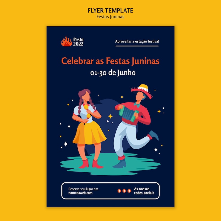 Бесплатный PSD плоский дизайн шаблона плаката festas juninas
