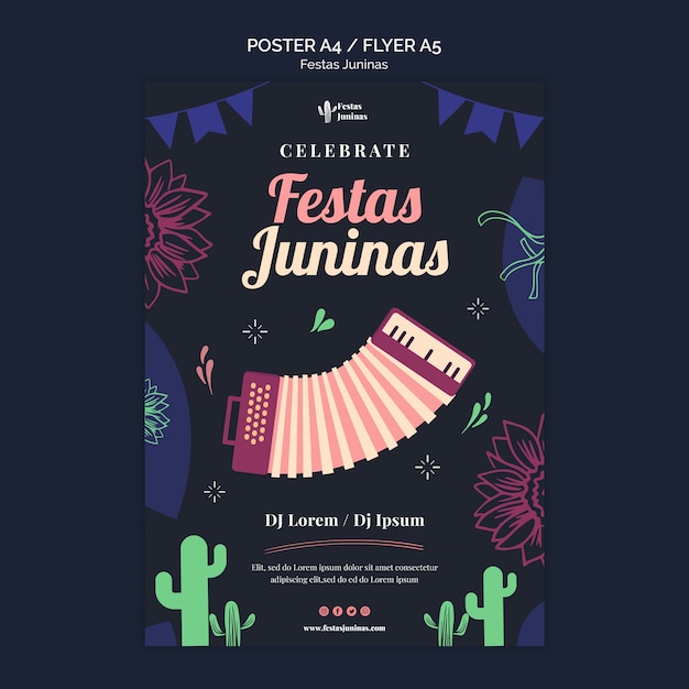 PSD gratuito modello di poster festas juninas design piatto