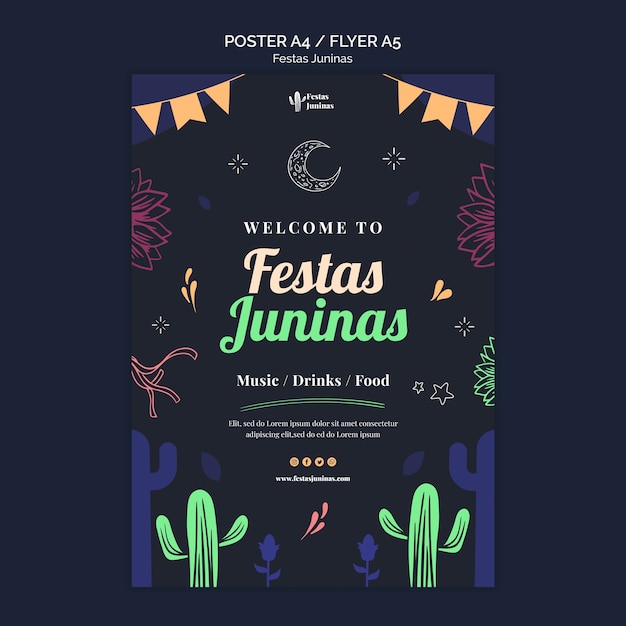 Плоский дизайн шаблона плаката festas juninas